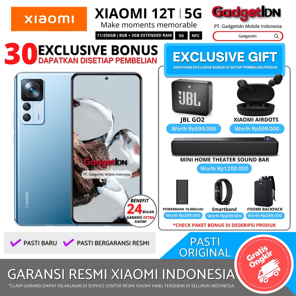 XIAOMI 12T 5G 11/256GB ( 8GB + 3GB EXTENDED RAM ) GARANSI RESMI XIAOMI