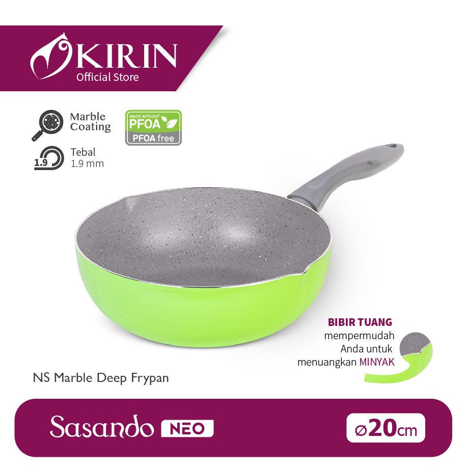 Kirin Sasando Neo Deep Wok 20 Cm Marble Anti Lengket Classic 1.9mm - Hijau