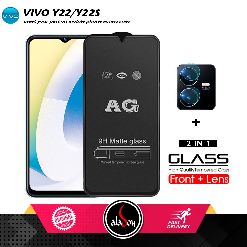 Vivo Y22/Y22S PAKET 2IN1 Tempered Glass Matte Anti Glare Full Layar dan Tempered Glass Kamera