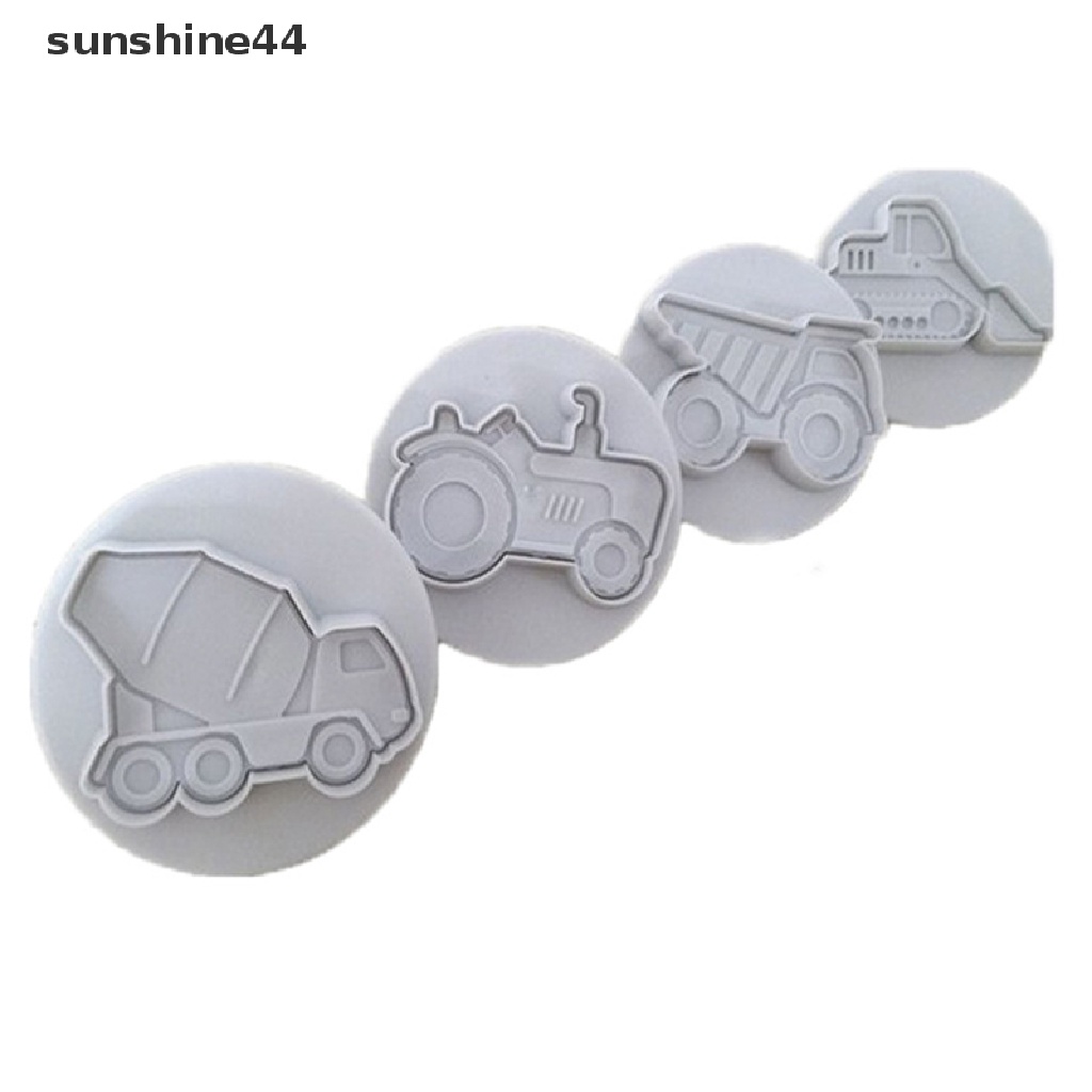 Sunshine 4Pcs Cetakan Pemotong Fondant Bentuk Mobil 3D DIY