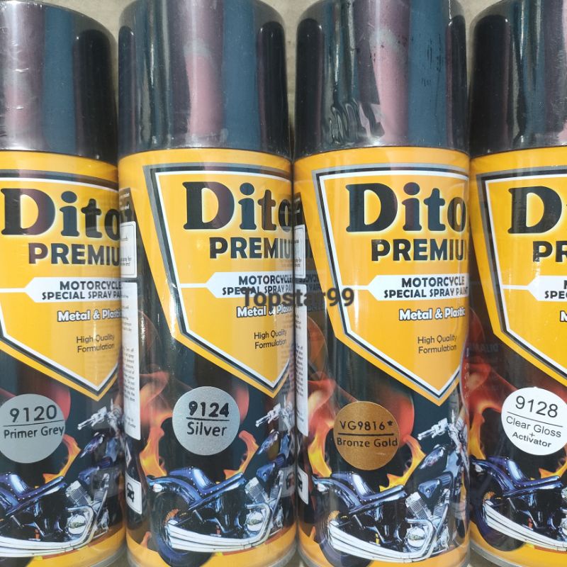 Pilok Cat Diton Premium Paket Komplit 4 Kaleng Bronze Gold Perunggu Emas 9816 Primer Grey 9120 Silver 9124 Clear Gloss 9128 400cc Pilox Paketan Cat Semprot Special Spray Paint