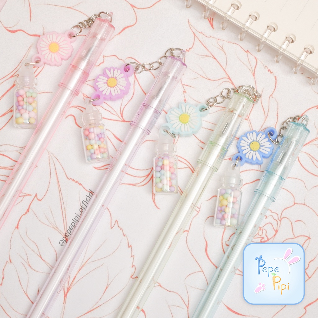 4 &amp;12 pcs Pena Gantungan Daisy Bulu Pen Bolpen Pulpen Bolpoin Karakter bunga matahari