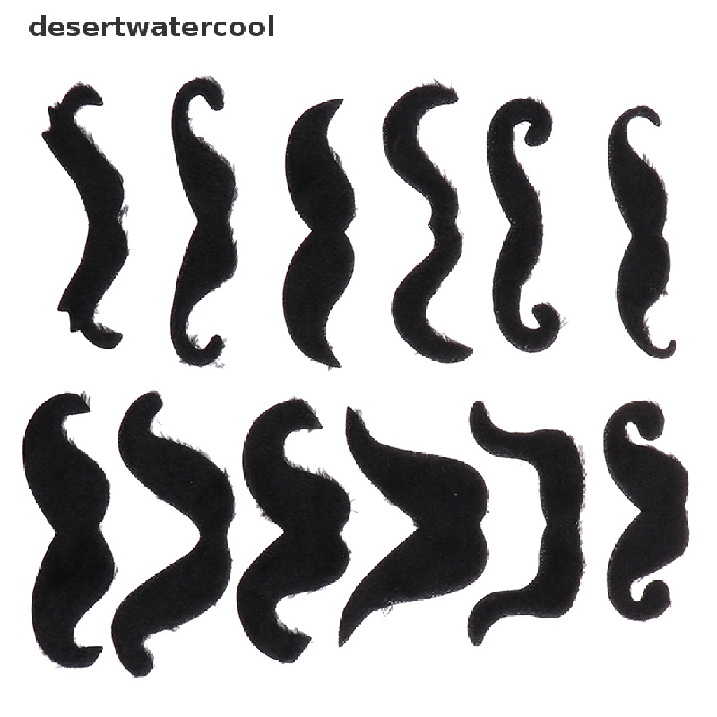 12pcs / set Kumis Palsu Warna Hitam Dengan Perekat Untuk Perlengkapan Pesta