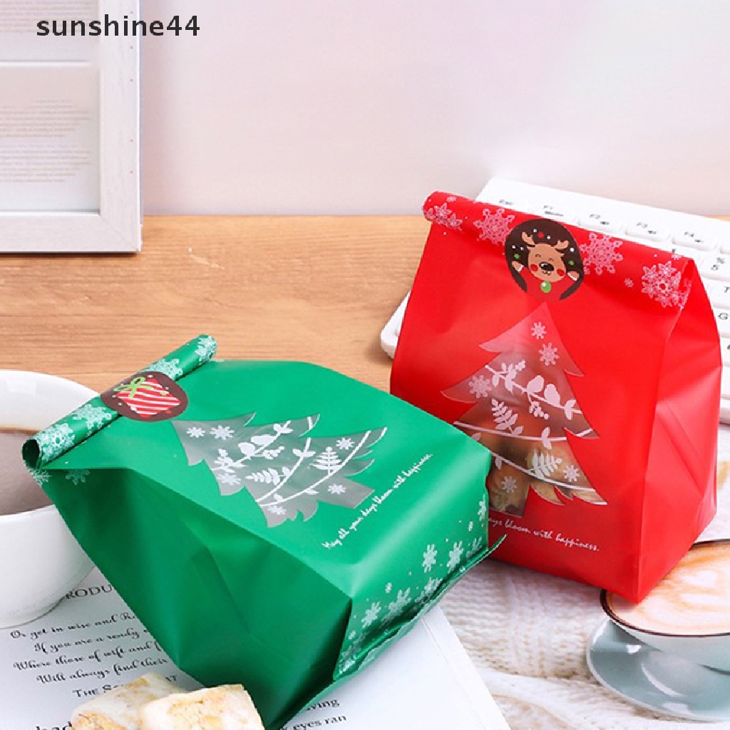 Sunshine 25Pcs / lot Kantong Plastik Permen / Hadiah Motif Snowflake / Pohon Natal