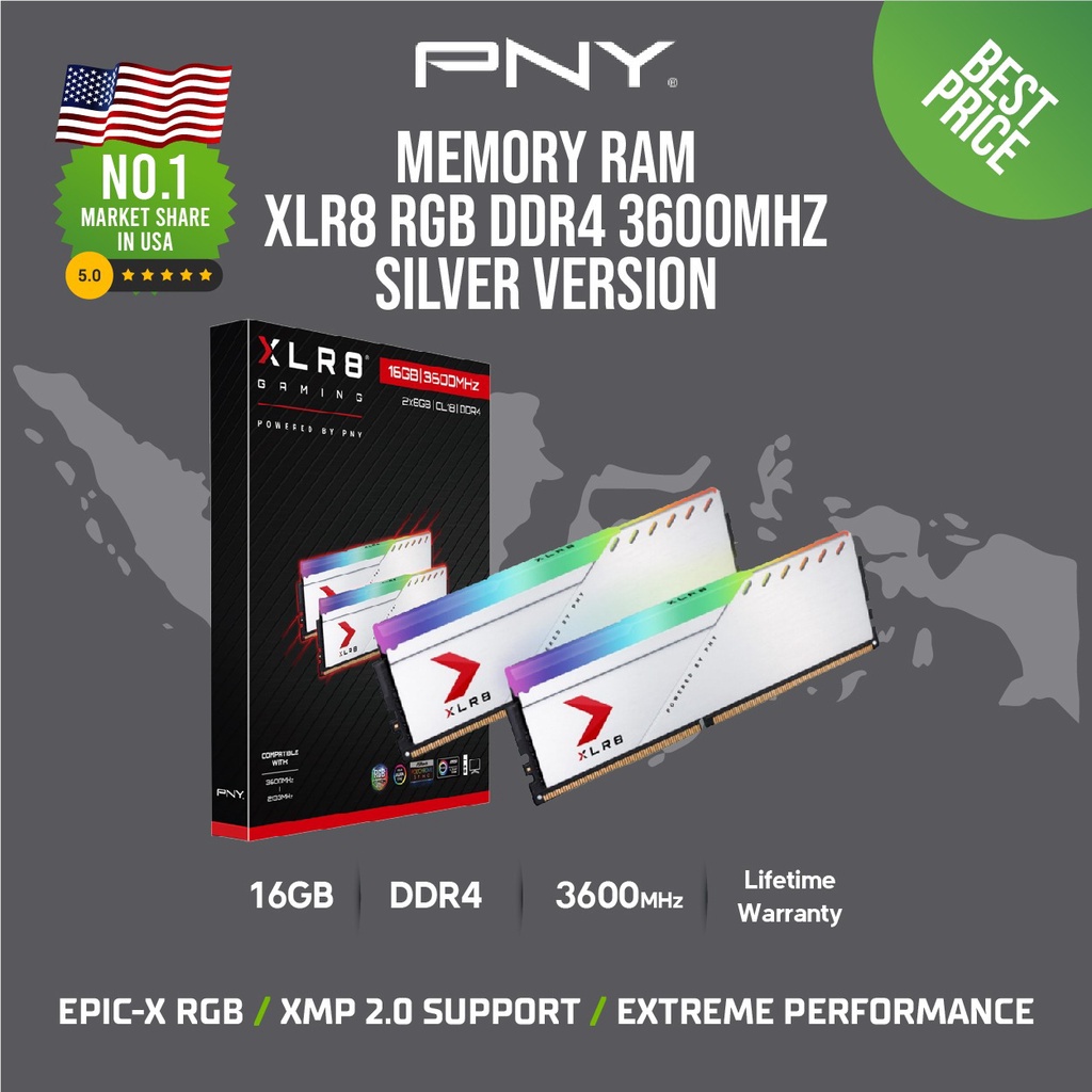 PNY XLR8 RGB SILVER KIT Ram Longdimm DDR4 16GB, 32GB 3600Mhz PC28800