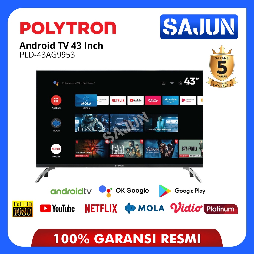 POLYTRON Android Digital TV 43 inch PLD 43AG9953 Smart TV 43AG-9953