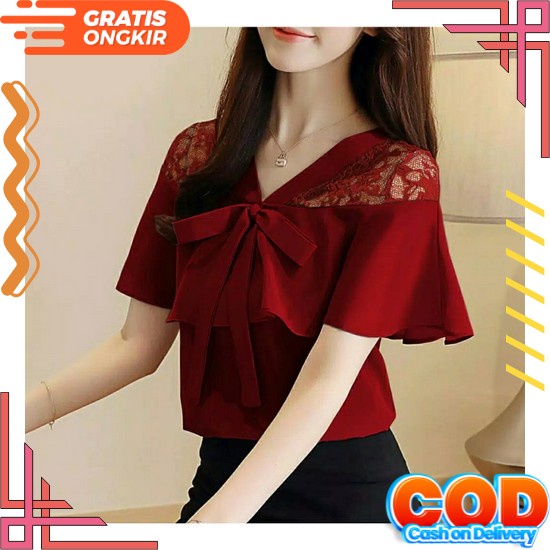 Blouse Katun Twill Atasan Fashion Wanita Import Premium Polos Crop 7508 Atasan Wanita Terbaru Fashio