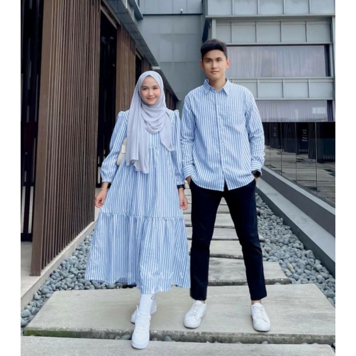 Gamis Couple bibi baju Pasangan remaja modis kekinian model modern terbaru 2022 couple lebaran 2023