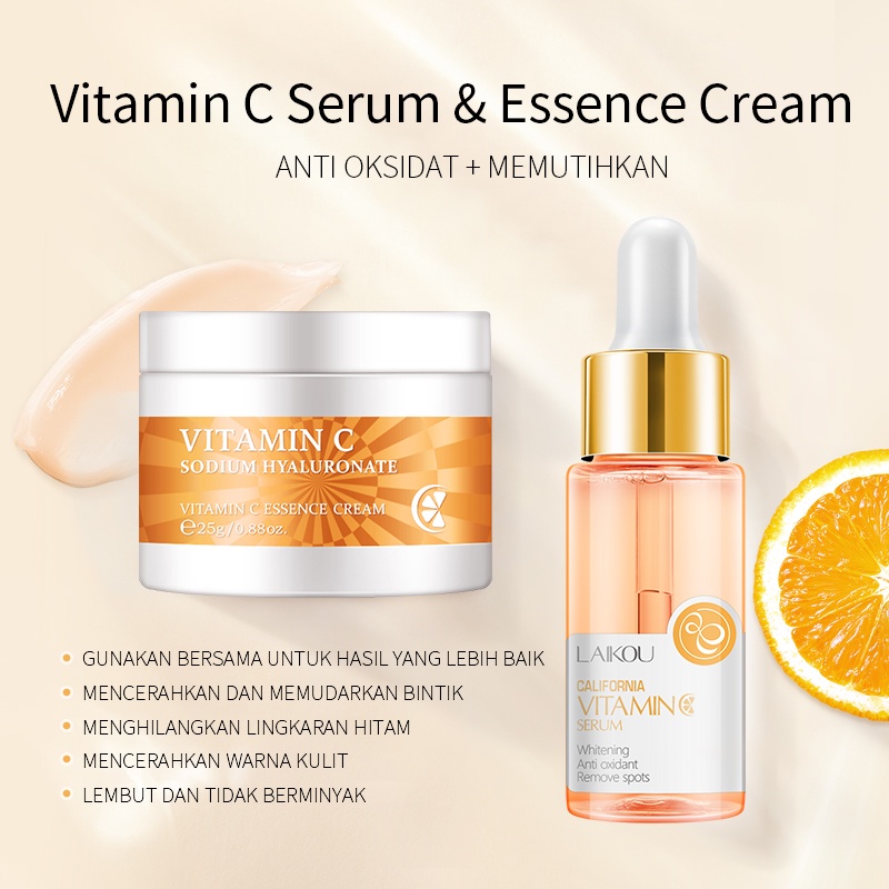 LAIKOU Vitamin C Sunscreen Serum Set Foaming Facial Wash Krim Mengurangi Oksidasi SPF50