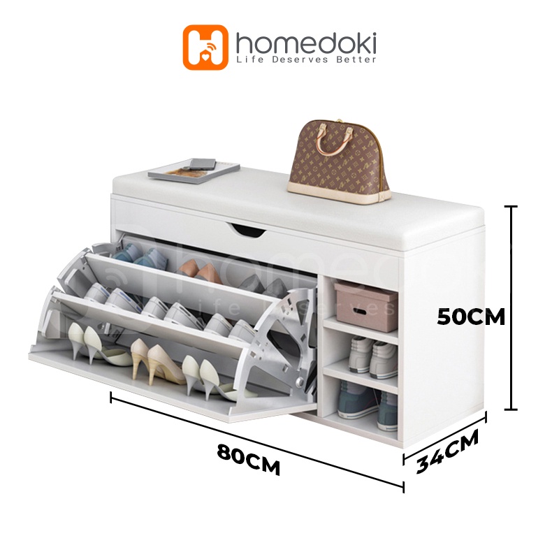 Homedoki Lemari Sepatu Murah/ Wooden Shoe Cabinet/ Lemari Sepatu Multifungsi Minimalis / Rak Sepatu / Lemari Sepatu Kayu / Kompartemen Lemari Sepatu Dengan Dudukan Sofa