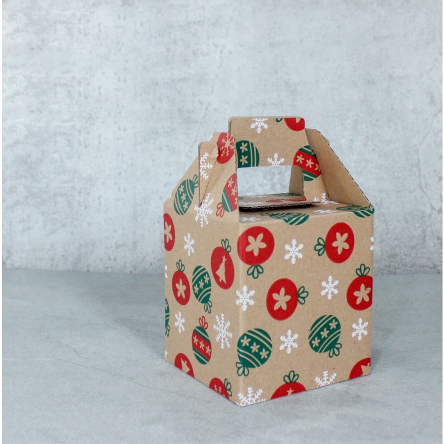 

box hampers parcel merry christmas kardus packaging 2 toples 250 gr motif natal dus jinjing parsel size 12x12x12 cm