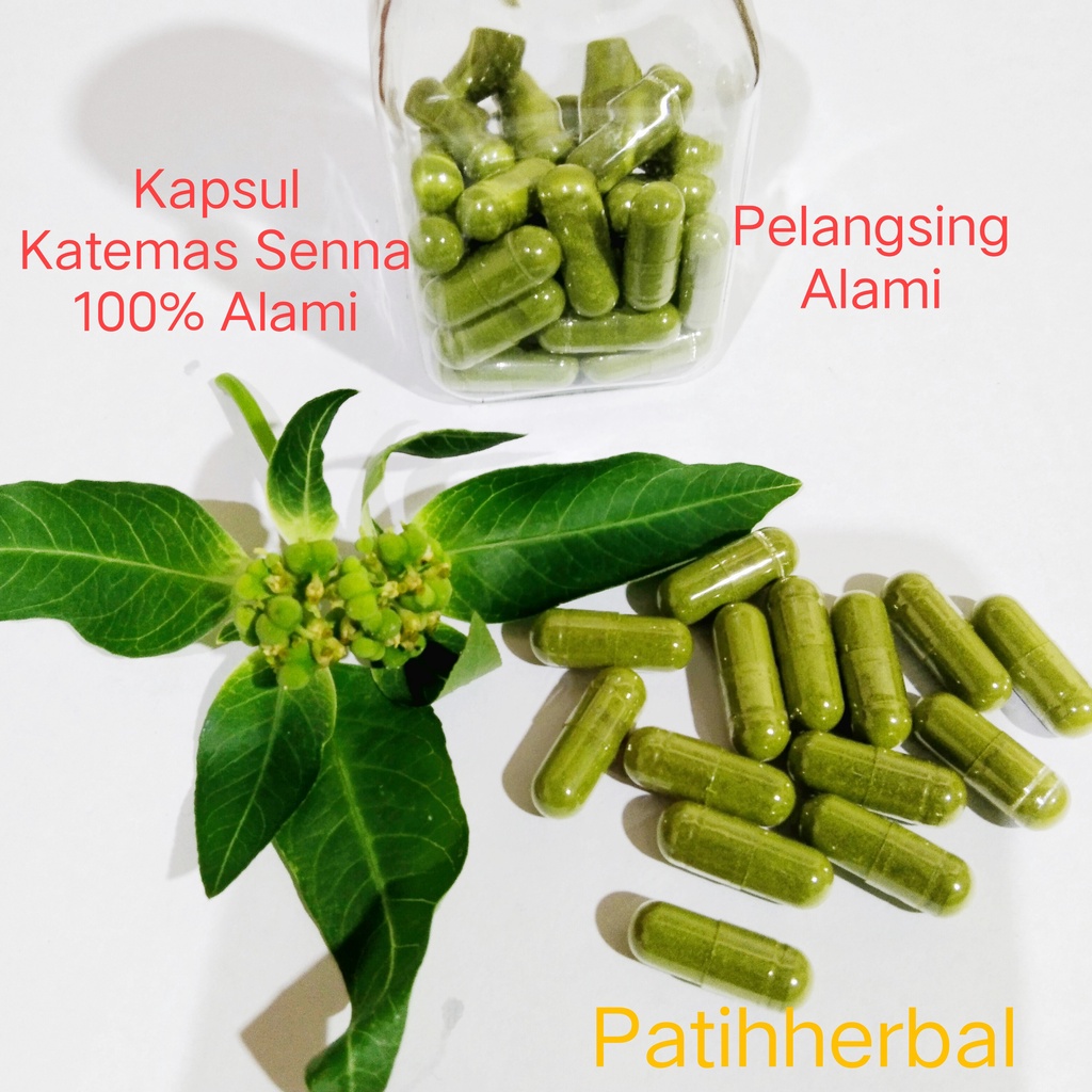 Kapsul Sena Katemas Patik mas Asli serbuk terbuat dari Daun Senna Herbal Cuci Usus per  30 Kapsul