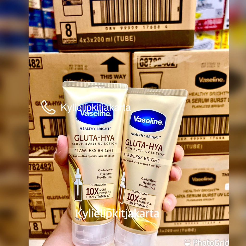 Vaseline Healthy Bright Gluta-Hya Dewy Radiance Flawless Bright Overnight Radiance Repair 200 mL Whitening Body Lotion Brightening Pelembab Pelembut Pencerah Badan Vaseline Gluta Hya 330ml Glutation Hyaluron Niacinamide 330 ml Serum UV A UV B PA++ Vit C