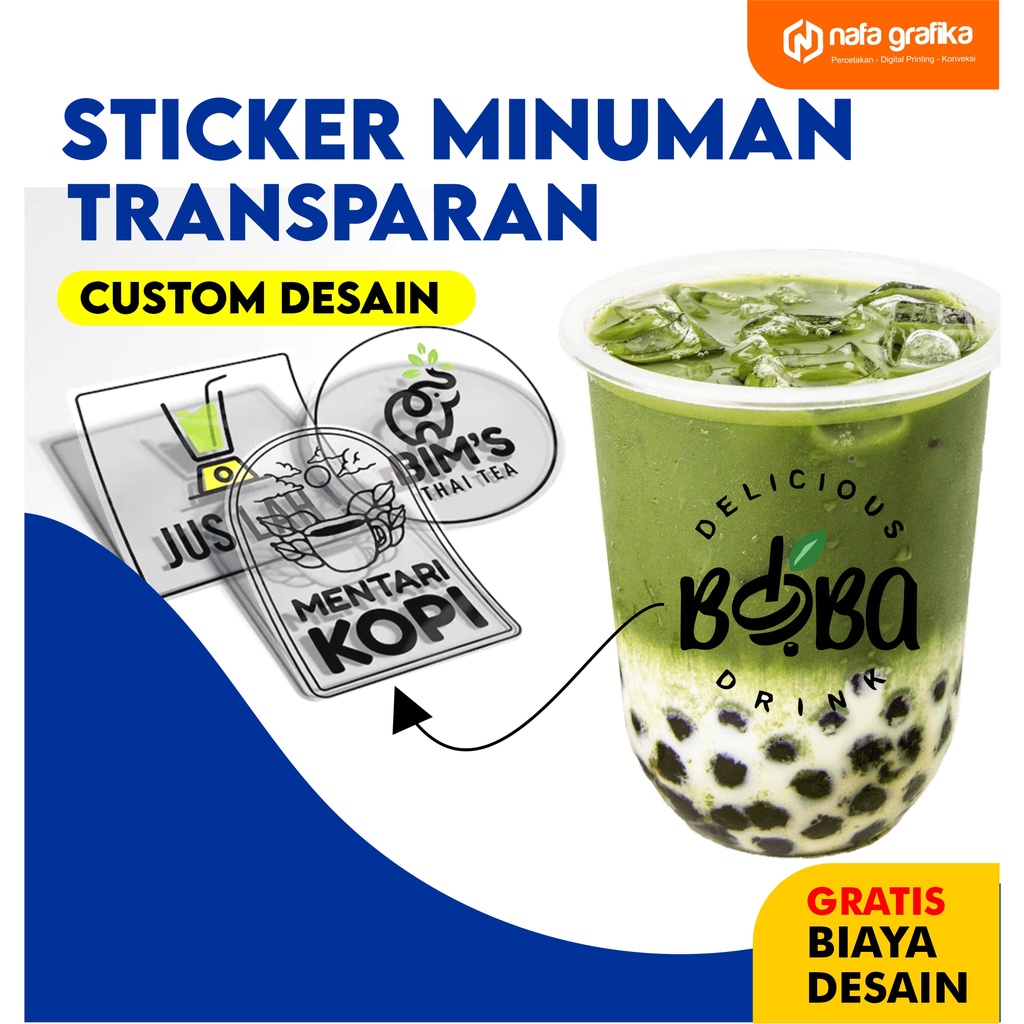 CETAK STIKER LABEL GELAS MINUMAN STICKER TRANSPARAN CUSTOM DESAIN MURAH BERKUALITAS