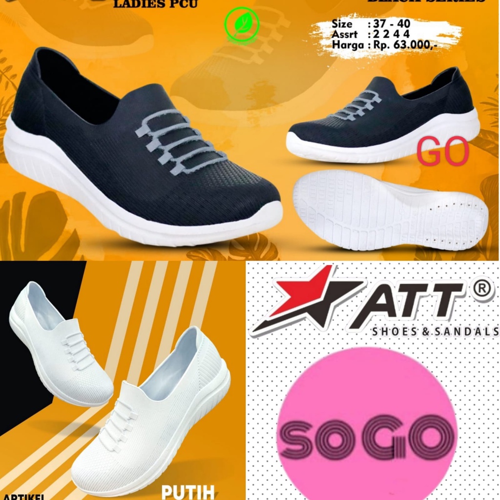 sogo ATT SWL 501 Sepatu Slip On Wanita  Karet Sneakers Anti Air PUTIH HITAM