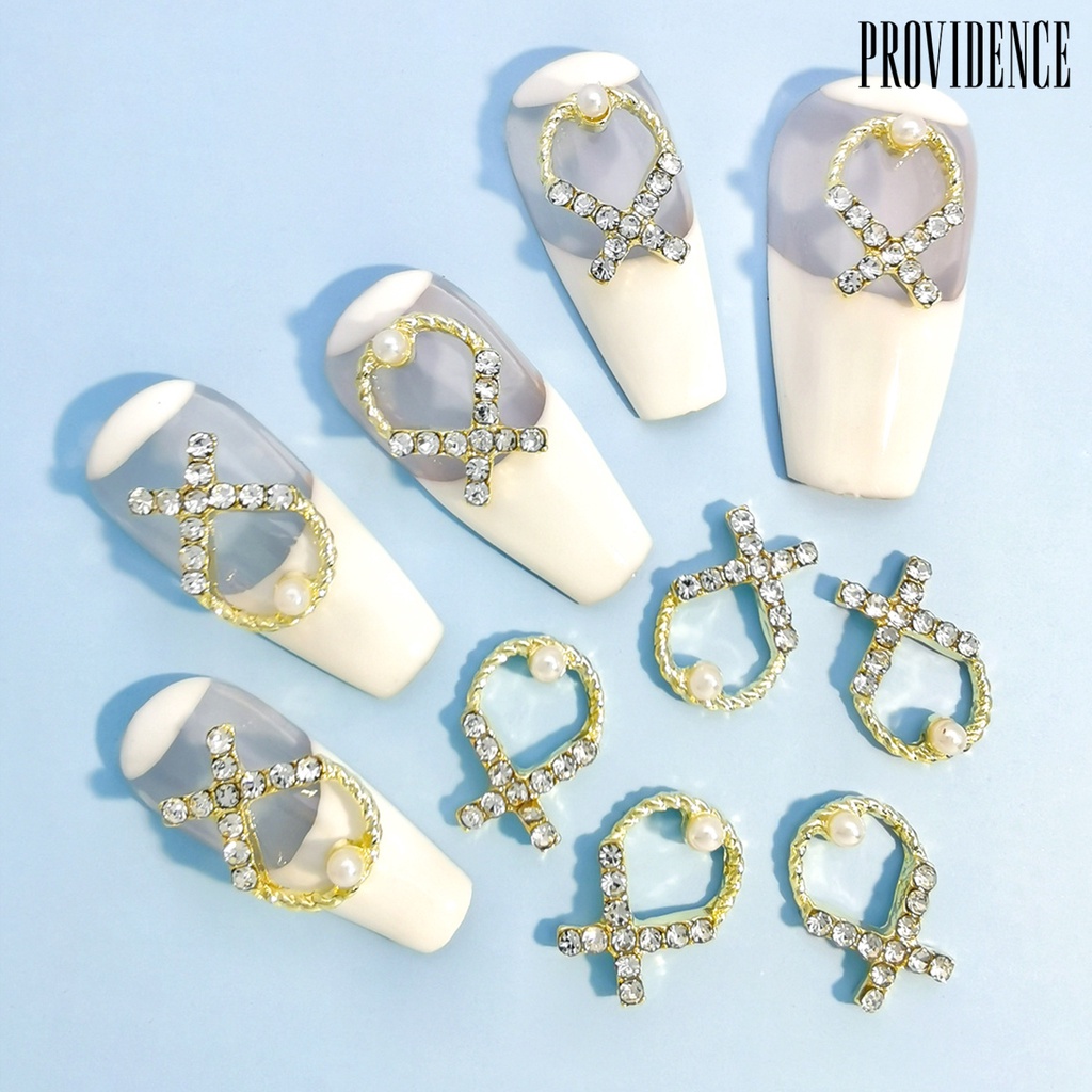 Providence 10Pcs / Set Hiasan Kuku 3D Bentuk Pita Aksen Mutiara + Berlian Imitasi Untuk Nail Art / Salon Charms