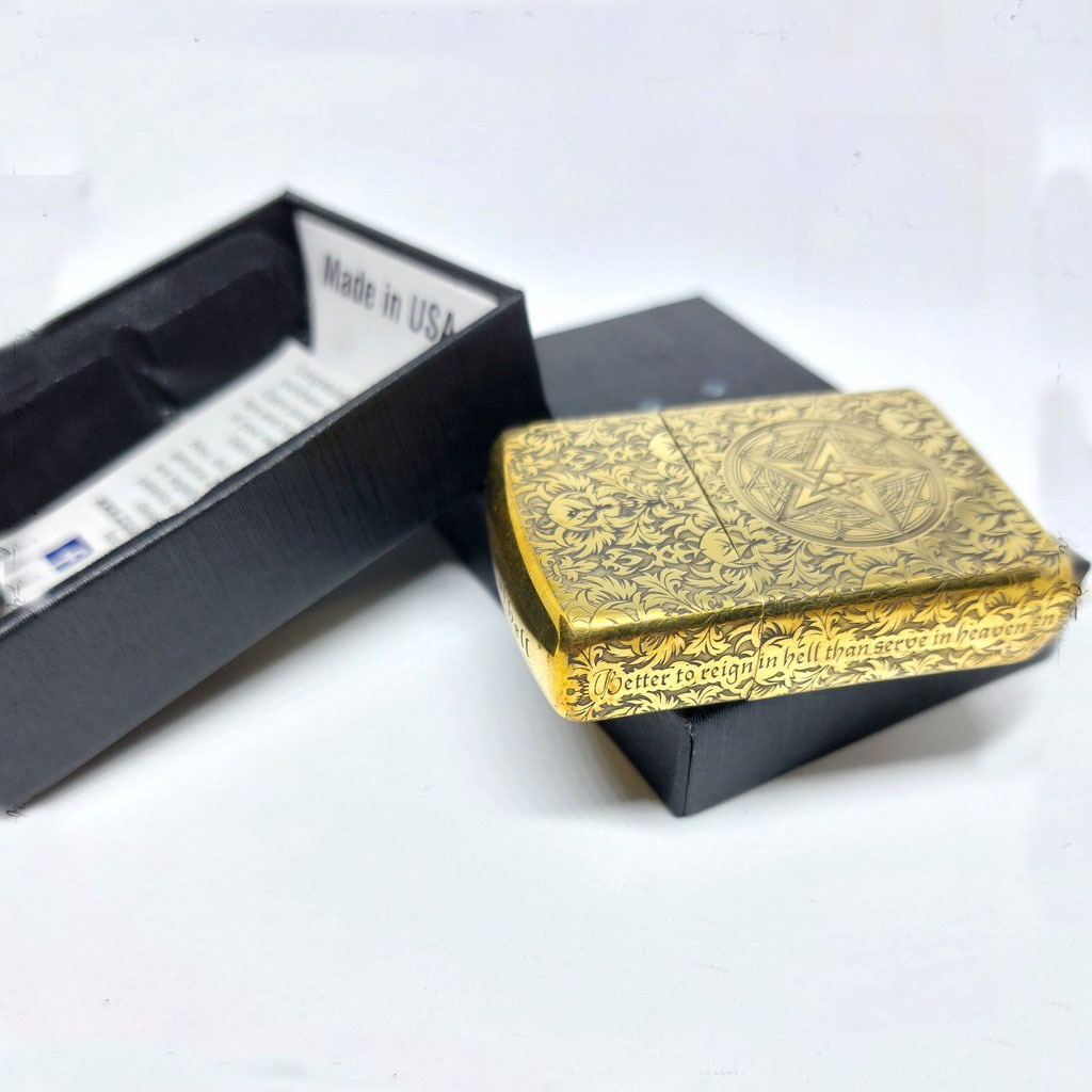 Korek Api Zippo Grafir Gold King Of Hell Premium