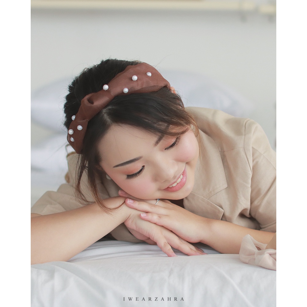 BANDO SIMPUL MONTE - Bando Simpul Korea Mutiara Viral Aksesoris Rambut Bahan Premium Kain Jeruk Bandana Hair Accessories Bayi Anak Mutiara Natal Perempuan Wanita