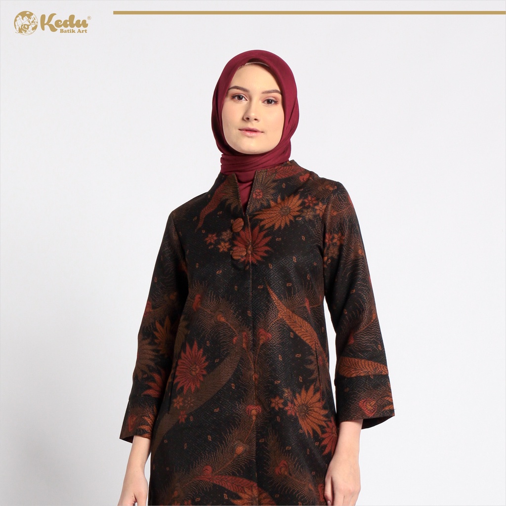Kedu Batik - Tunik Batik Dobby KENANGA Hitam Tunik Wanita Formal