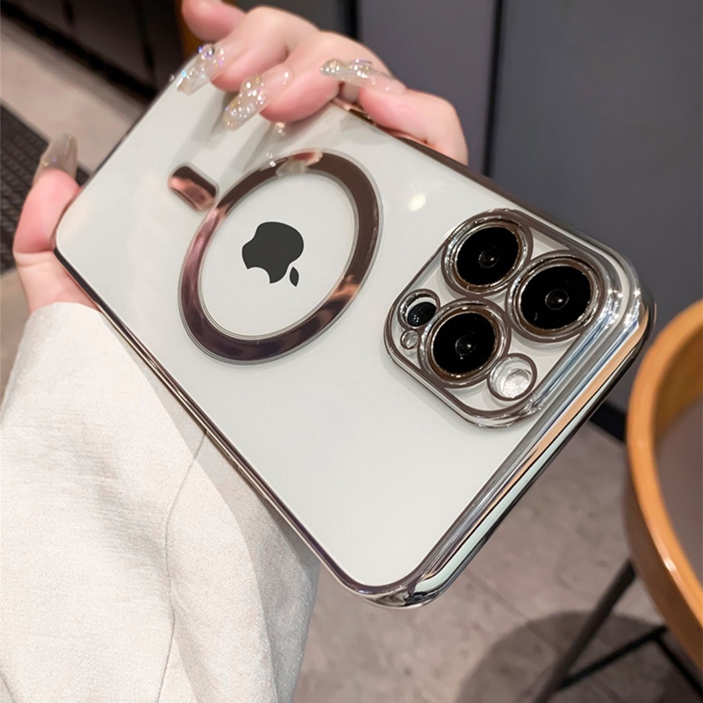 IPHONE Deluxe Pengisian Nirkabel Magnetik Transparan Untuk case Casing Iphone14 13 12 11 Pro Max Shockproof Case Cover