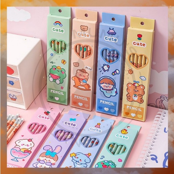

6 PCS PENSIL KAYU MOTIF KARTUN LUCU / PENSIL MURAH