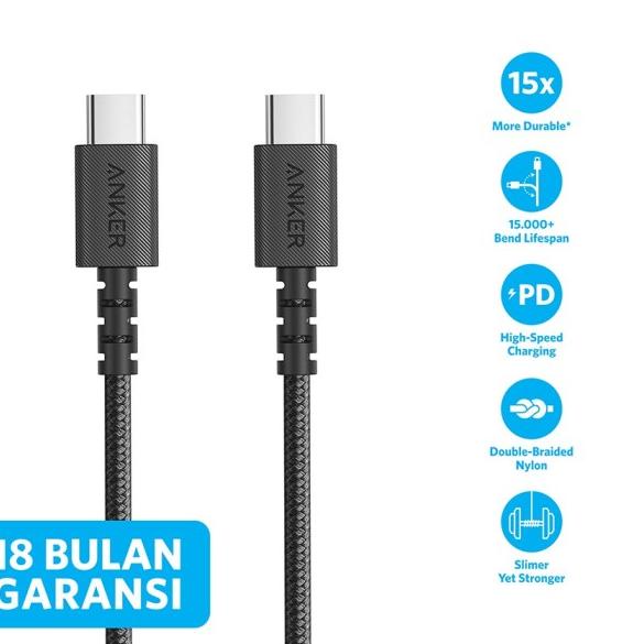 Kabel Charger Anker Powerline Select+ C to C 2.0 3ft - A8032 - Hitam