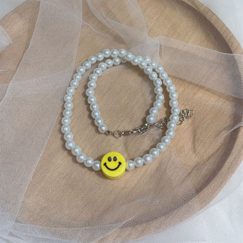 PROMO 12.12 Kalung Mutiara Variasi Manik Smile Unik Korean Style Lucu Fancy