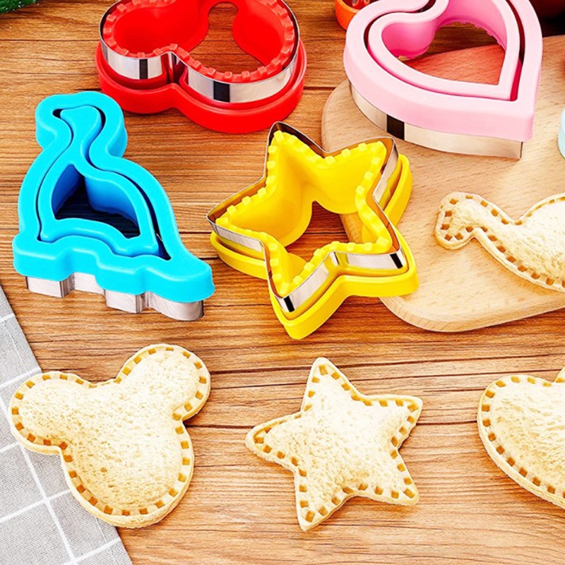 Set Cetakan Pemotong Roti / Kue Bentuk Hewan Dinosaurus Bintang Hati Bahan Stainless Steel Metal Untuk Anak