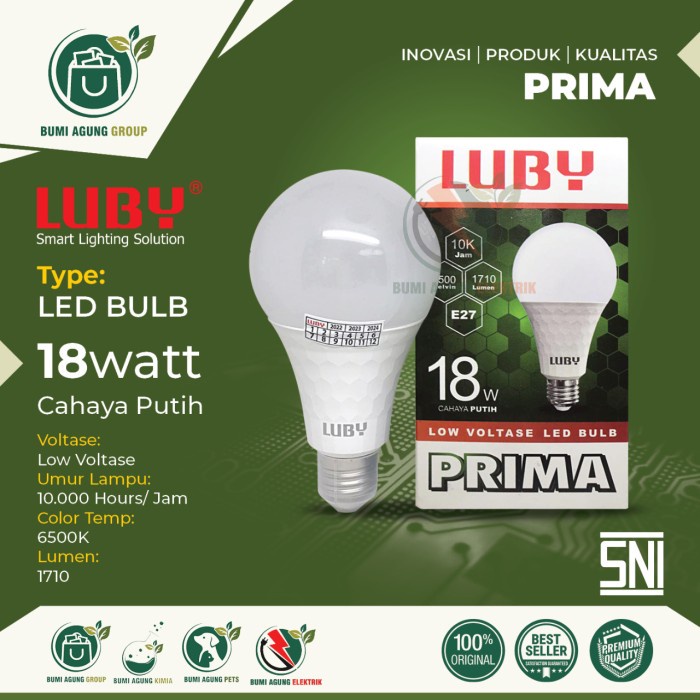 Lampu LED LUBY Prima Cahaya Putih 5W, 7W, 9W, 12W, 15W, 18W 24W Watt berkualitas dan murah