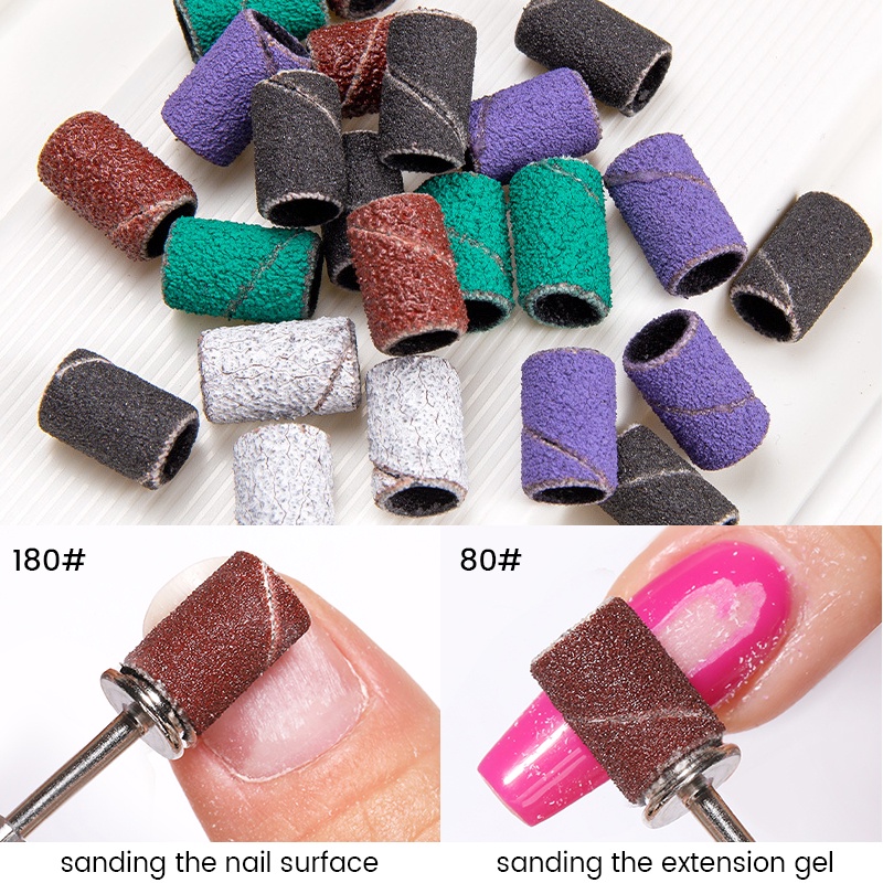 80 /120Ikatan Topi Amplas Kuku Band Untuk Mesin Kuku Elektrik Nail Drill Bits UV Gel Acrylic Polish Remover Nail Tools