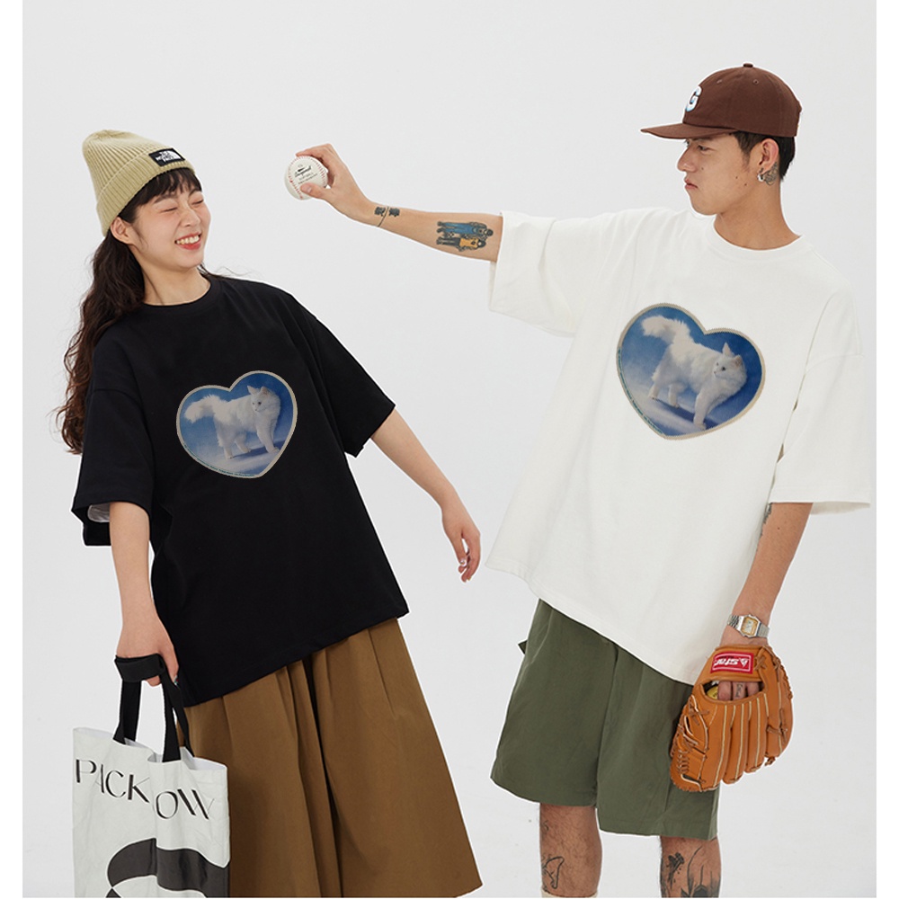 RDGF official shop 2023 winter new tops/T-shirt Oversize Caring Cat | Kaos Hitam/atasan kaos/Korean style/kaos couple/kaos murah/kaos hitam oversize