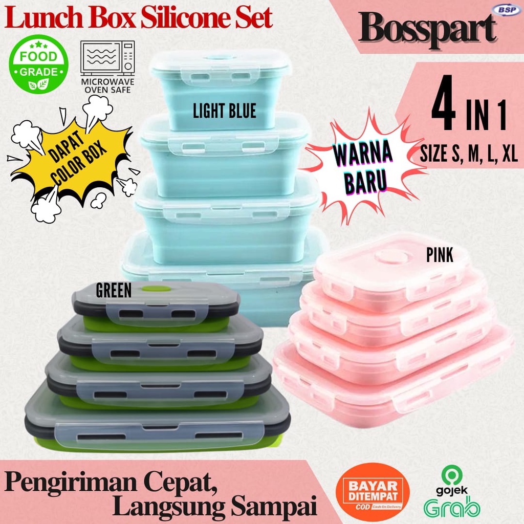 Tempat Makan Silikon / Kotak Makan Silicone /  Food Container Silicon Expandable / Wadah Makanan Lipat S M L XL