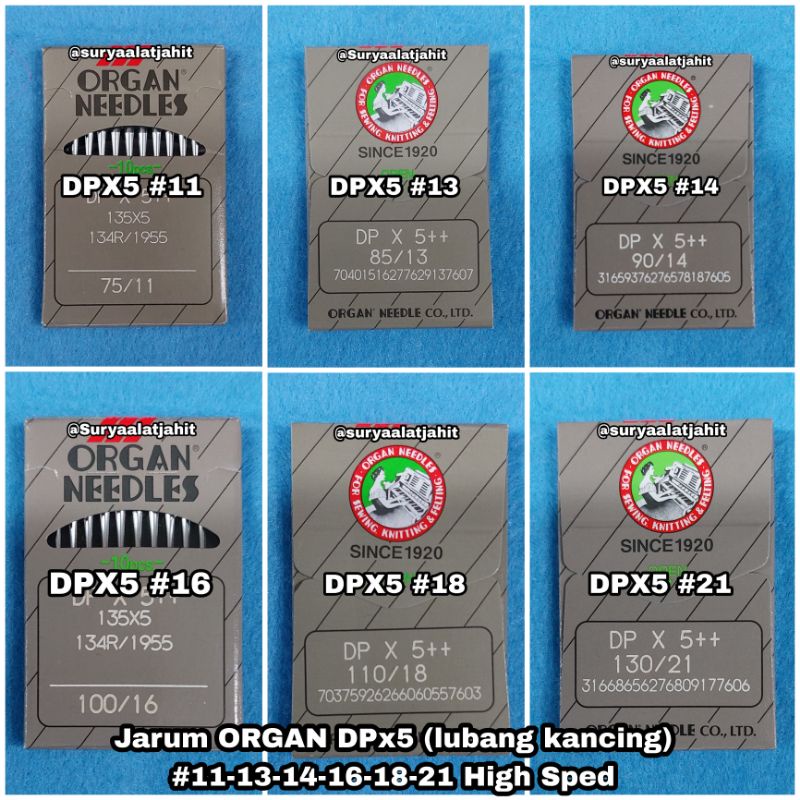 Jarum Organ DPx5 (lubang kancing) #11-13-14-16-18-21 rp.17.500/bks