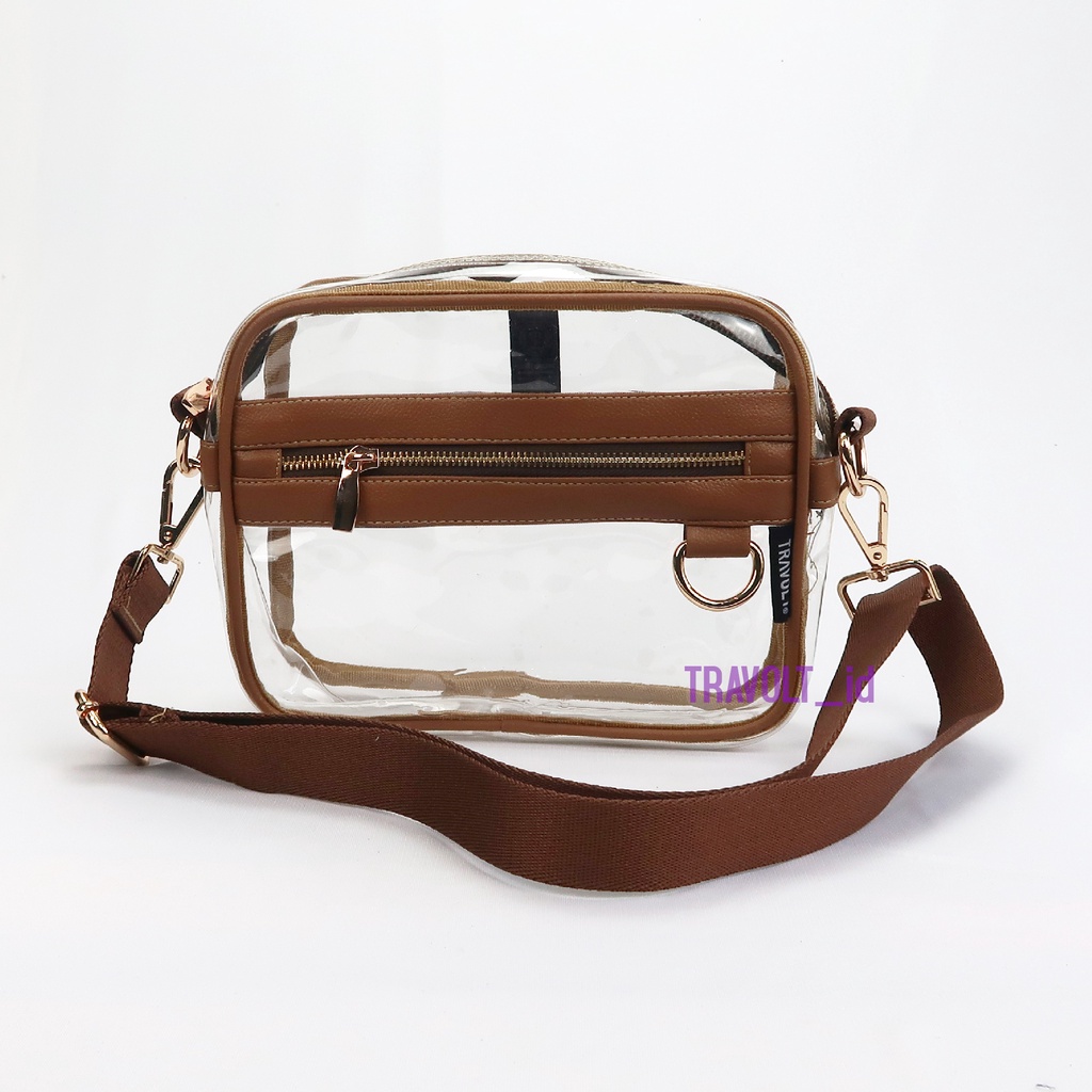 PREMIUM Sling Bag List Kulit - Tas Selempang Transparan - Coklat - Travolt - Tas PVC Mika Tebal - Tas Konser KPOP - Hand bag Tas Selempang - Miyoung