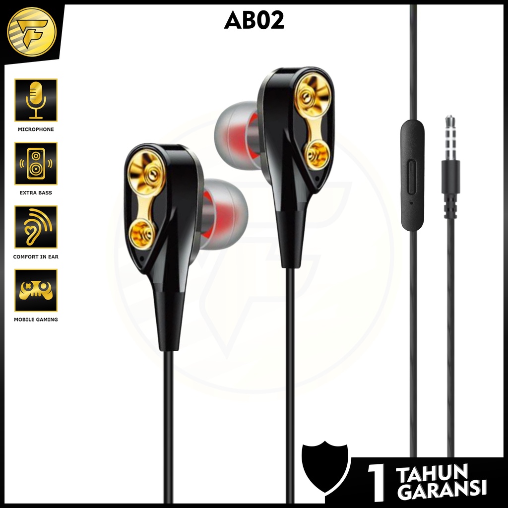 Earphone AB-02 stereo bass music telpon gaming headset with microphone