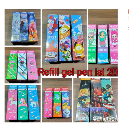 REFILL PULPEN GEL / ISI ULANG PULPEN GEL KARAKTER KARTUN ISI 20