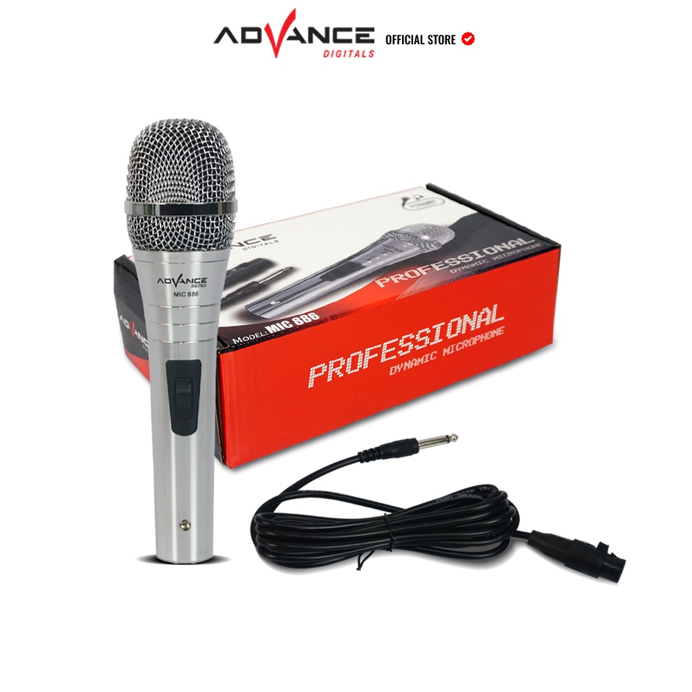 Advance Digitals MIC-886 Single Profesional Dynamic Microphone Speaker Mic Kabel Microphone Premium Jack Besar 6.5MM I Garansi Resmi 1 Tahun