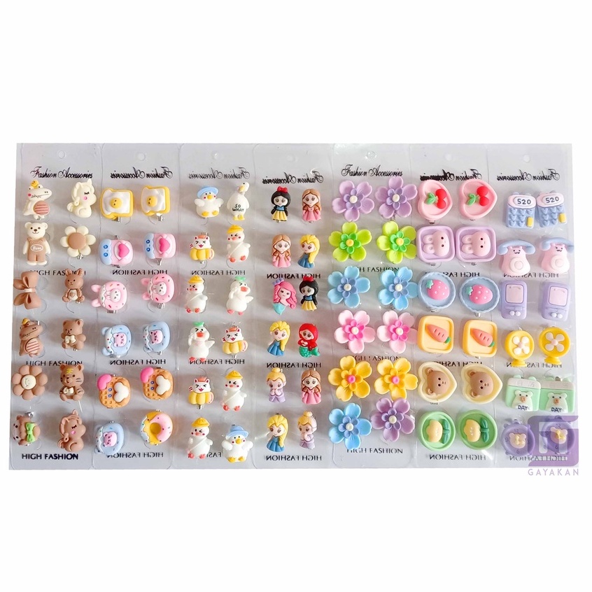 1 Lusin (12 Pcs) Bros Pin Dagu Karakter Lucu Seri Clay Multiwarna