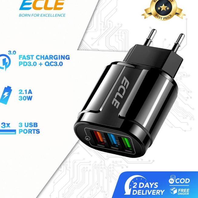 ECLE Adaptor Charger Fast Charging 4 USB Port Quick Charge QC3.0 - Charger 3USB
