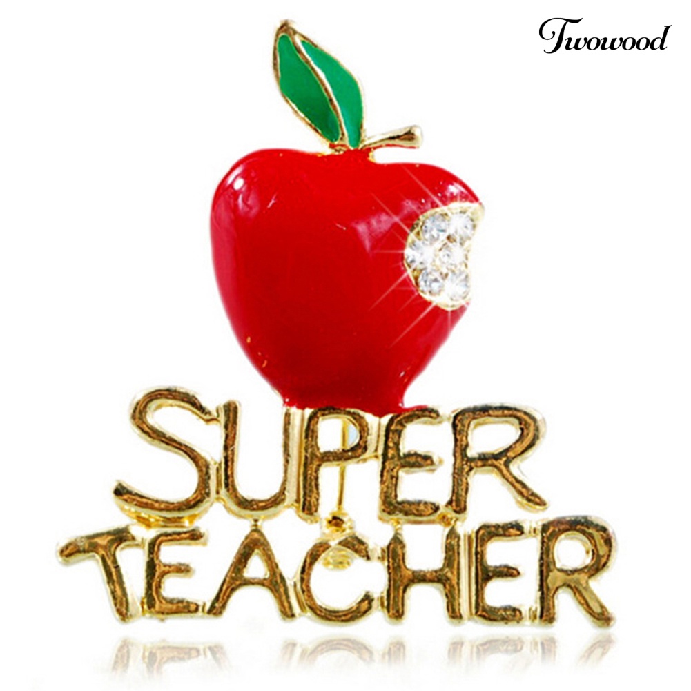 Twowood Bros Pin Apel Super Teacher Hias Berlian Imitasi Untuk Hadiah Natalguru