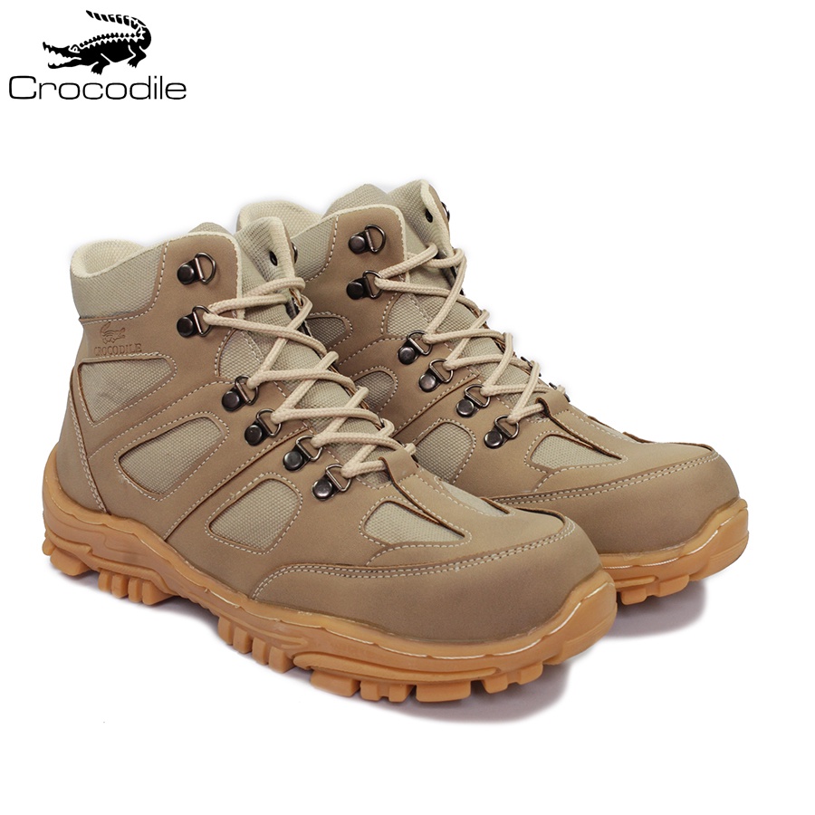 Sepatu Safety Boots Proyek Ujung Besi - Septy Shoes Boot - Septi Kerja Lapangan Kulit Sintetis Tali - Crocodile endure