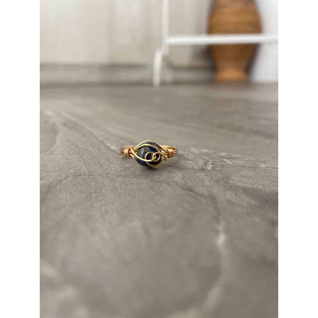 Lapis Lazuli cincin kawat wire ring perempuan batu alam asli MODEL B