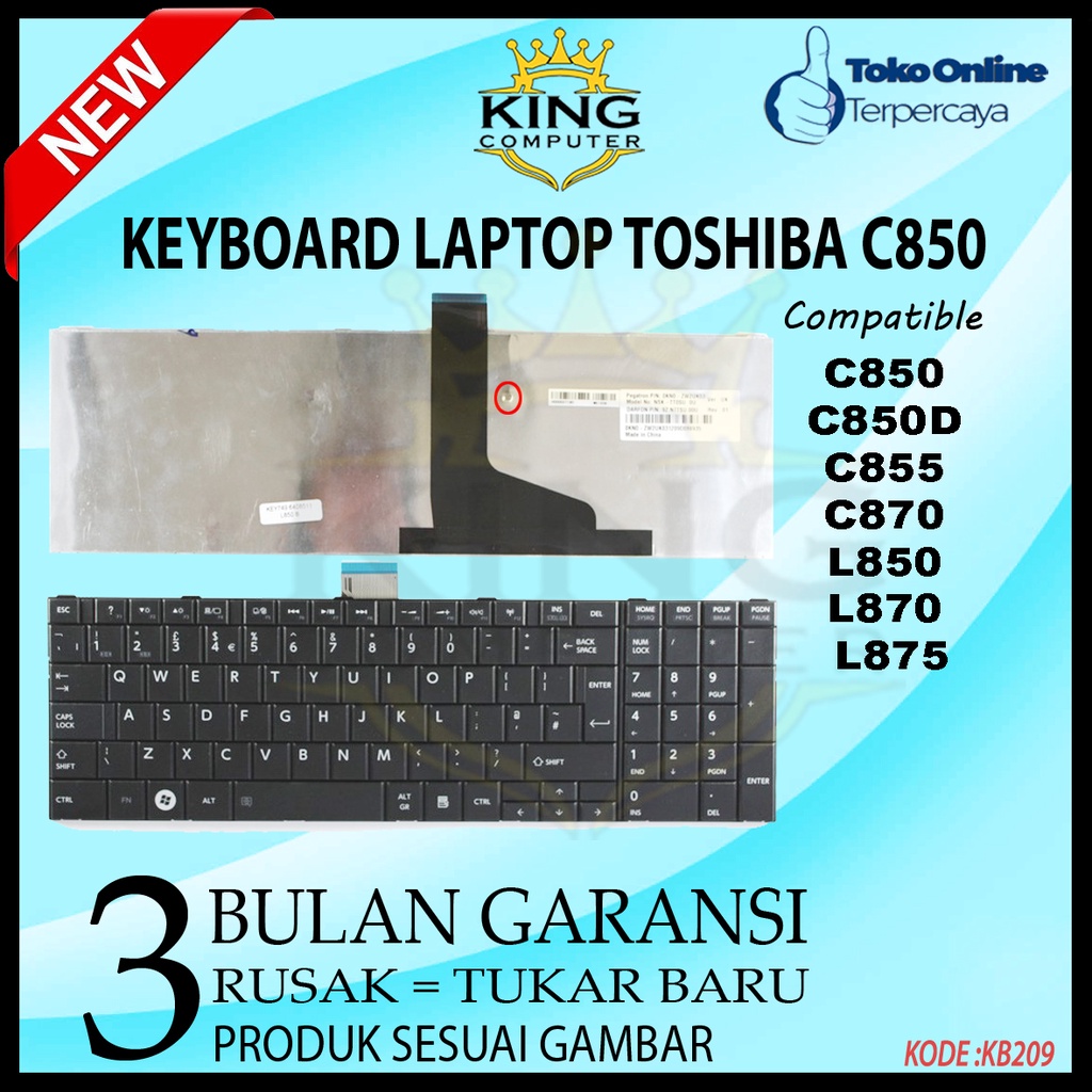 keyboard Toshiba Satellite L850 L850D L855 L855D P850 L870 L870D C850 HITAM