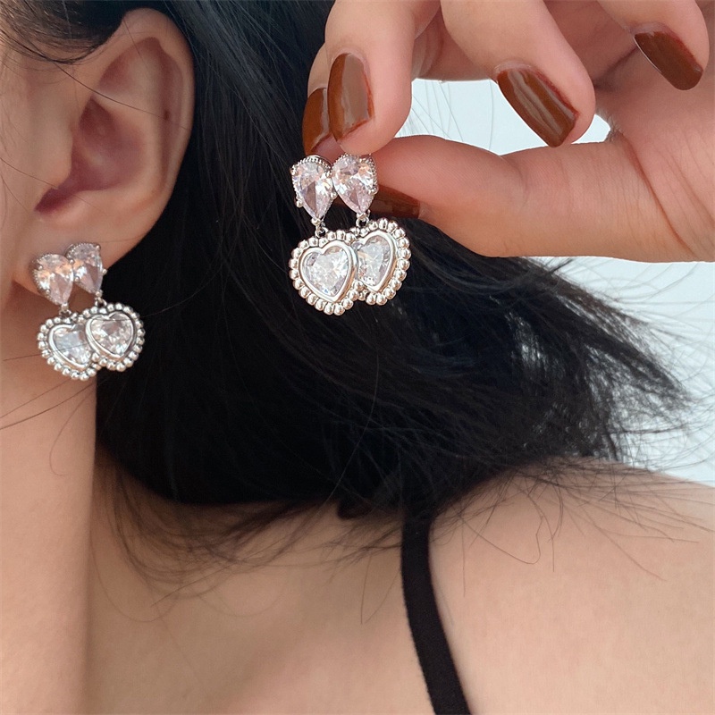 Anting Tusuk Desain Hati Ganda Unik Untuk Wanita