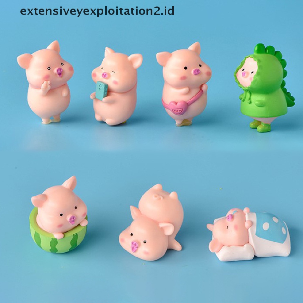 7pcs / set Mainan Miniatur Patung Kartun Hewan Babi