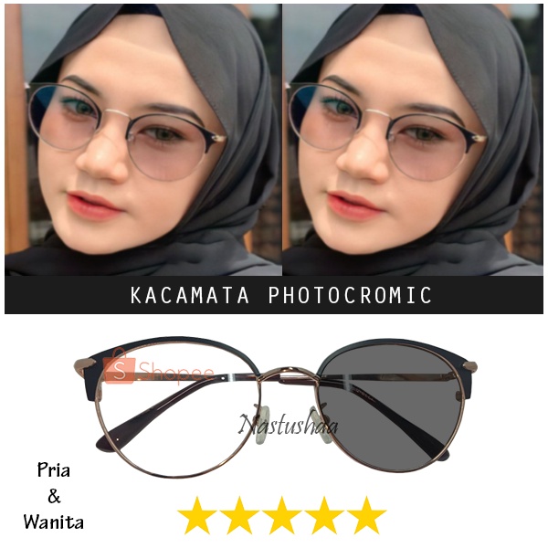 KACAMATA PHOTOCHROMIC LENSA BERUBAH WARNA PHOTOCROMIC WANITA PRIA FRAME OVAL NOCASE