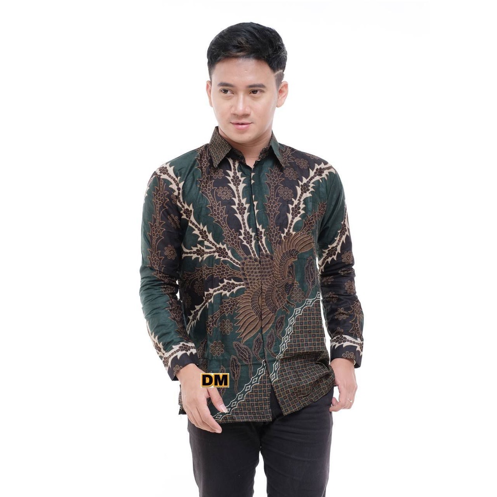 Atasan Kemeja Batik Pria Slim Fit Warna Hijau Ijo Toska Green Lengan Panjang Seragam Batik Pria Dewasa Hem Batik Pria Baju Batik Pria Modern Premium