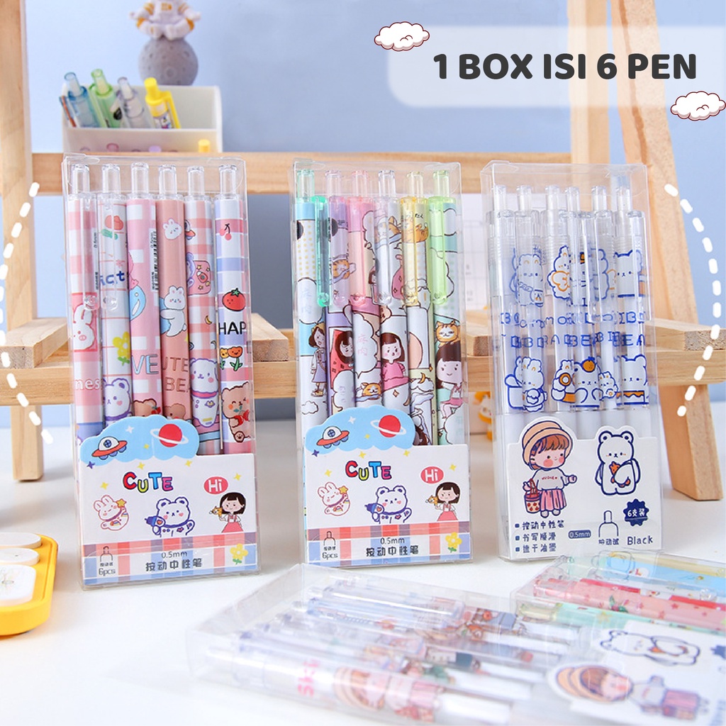 MSY 1 Pack Pen Gel Kartun Lucu Unik isi 6pcs/Murah Bermotif Lucu/Berkarakter unik