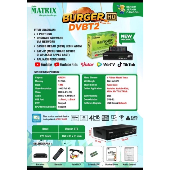 Set Top Box Matrix DVBT2 Matrix Burger Hijau