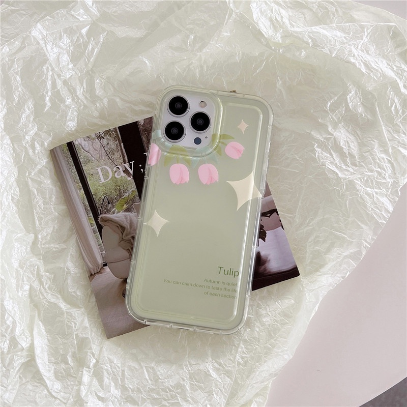 Soft Case TPU Motif Bunga Tulip / Beruang / Pelangi Untuk IPhone 14 13 12 11 Pro Max